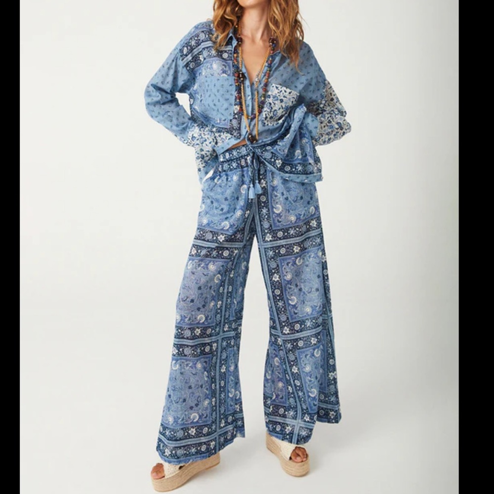 Spell sunshine bandit wide leg pant chambray